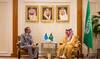 Saudi Foreign Minister Prince Faisal bin Farhan receives the Director General of the IAEA Rafael Grossi.