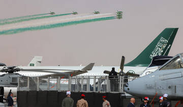 The Saudi Falcons aerobatic flight team performs at the 'World Defense Show 2024', in Riyadh on February 4, 2024. (AFP)