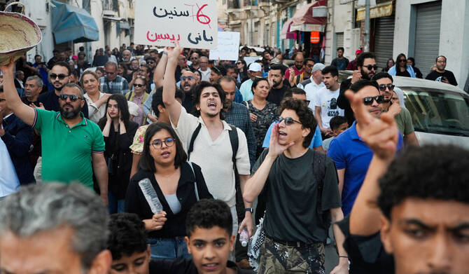 Tunisians protest against President Kais Saied amid an economic and social crisis, in Tunis, Tunisia, May 16, 2026. (REUTERS)